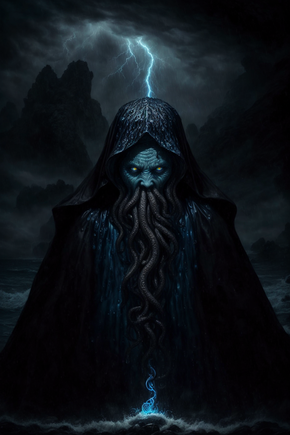 (Up close photo:1.1), high quality, award winning, masterpiece,  character concept art of a cthulhu priest, summoning the ...