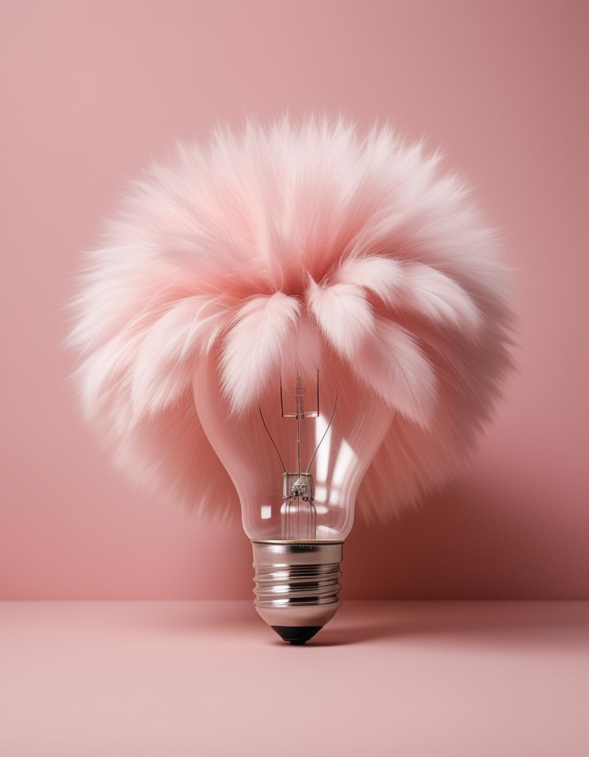 A light bulb with a pink fuzzy cover.