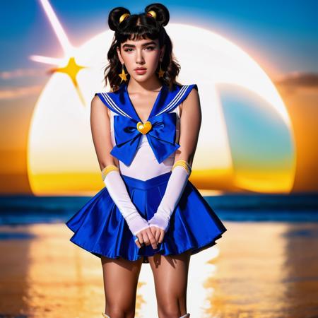 A vibrant photograph of Dua Lipa dressed as sailor moon, sailor senshi uniform, wide-angle lens,wide shot, full body, legs, waist,  ((looking at viewer)), (looking into the camera), front view, detailed face, freckles,amber eyes,  hyper realistic,  natural lightning, perfect shadows, 35mm photograph, film, professional, 8k, highly detailed,from  movie, (cleavage:1.2) , high budget, bokeh, cinemascope, moody, epic, gorgeous, cinemascope, moody, <lora:xl_sailor_senshi_uniform-1.0:1>
