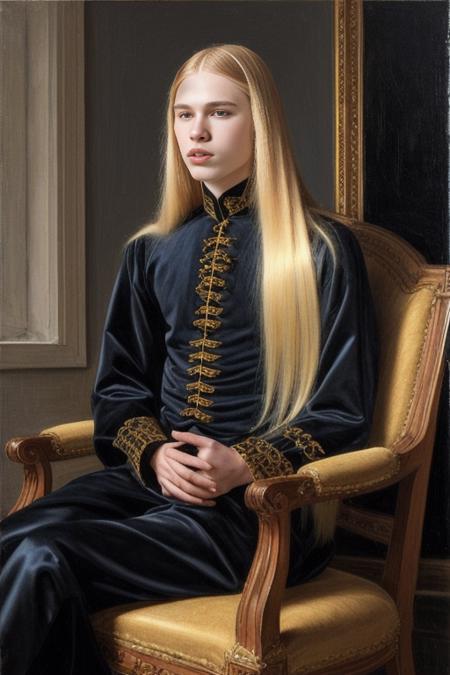 portrait of j4ck1e dressed as a vampire count in a gothic castle, sitting on chair, dark and gloomy