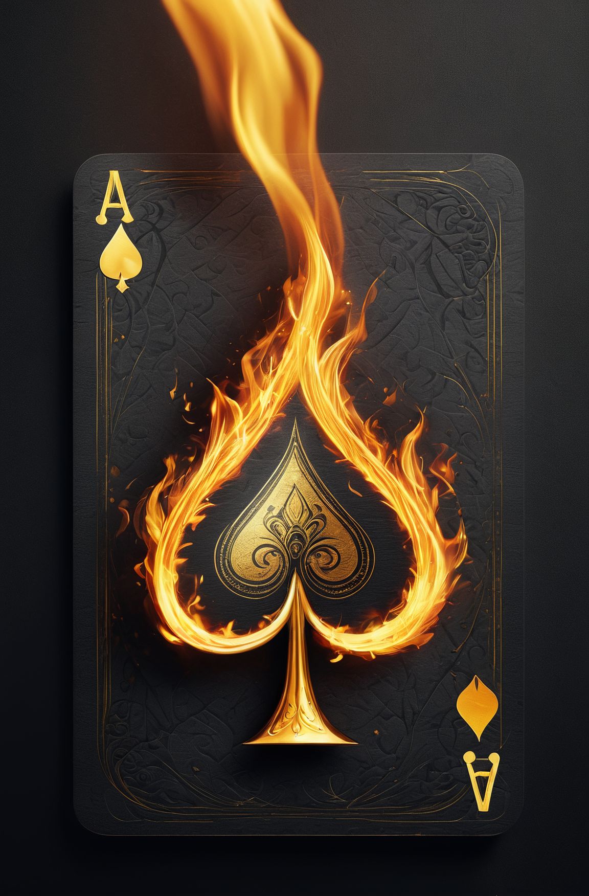 a flaming playing card with a spade, in the style of ingrid baars, digital art techniques, alessio albi, caras ionut, dark...