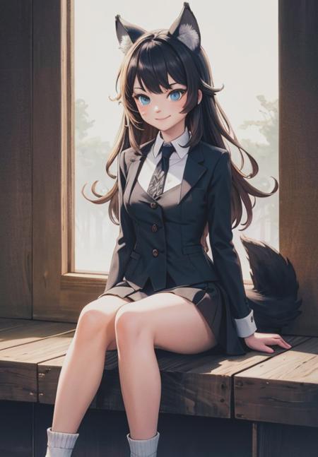 <lora:Gray_Wolf:0.8>, Gray_Wolf,1girl, solo, smirk, sitting, Complete heterochromia, (masterpiece, best quality, detailed:1.3), charming