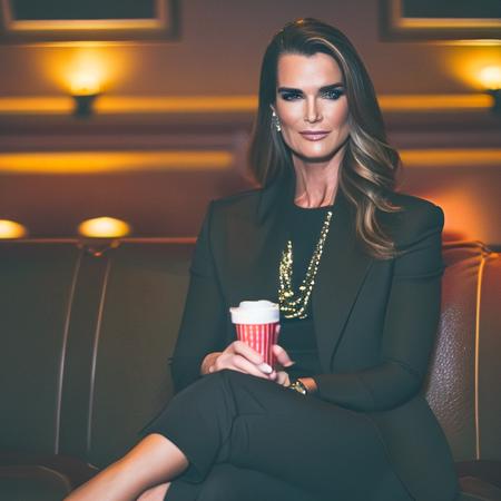 medium shot candid photograph indoor (Brooke Shields:0.8) sitting on a leather couch in a high end elegant nightclub interview for 60 Minutes 2015 AnalogFilm768-Old-School pale (rendered:0.7) eyes pores