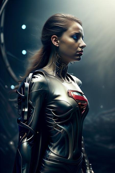 cinematic film still silverpulse, cyborg supergirl, 'S' Logo on chest, red cape, simple background, high quality, artistic, vibrant colors, detailed textures. futuristic sleek/glossy silver and blue glow, vibrant colors, detailed textures., Concept art, cyborg, background, vintage, modern, SilverPulse, superman_oc, <lora:SilverPulseMorphXL:0.8>, excellent composition, artistic, highly detail, holy, sunny, dynamic dramatic beautiful full taking . shallow depth of field, vignette, highly detailed, high budget, bokeh, cinemascope, moody, epic, gorgeous, film grain, grainy,  side view, ass,