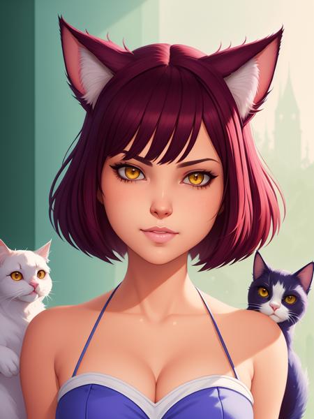 splash art portrait painting woman, cute cheeks, with her Magical Cat, Yuumi, from League of Legends, trending on artstation, by rhads, andreas rocha, rossdraws, makoto shinkai, laurie greasley, lois van baarle, ilya kuvshinov and greg rutkowski