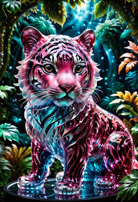 Highly detailed Dynamic shot of texture fur  adorable pink and blue baby tiger, extremely detailed fur  <lora:SDXLFaeTastic2400:0.8> High quality texture, intricate details, detailed texture, High quality shadow, Cinematic Light, Depth of field, light source contrast, cosmic jungle background filled with clouds, whimsical fantasy , glowing murano_glass_style atmosphere.
score_9, score_8_up, score_8_up, masterpiece,super detailed face, super high resolution, FaceDetail, masterpiece-level, highly detailed, intricate details, detailed background, complex background, cinematic, intricately detailed illustration, depth of field, masterpiece, best quality, amazing quality, very aesthetic, absurdres, newest, very awa, shadow,