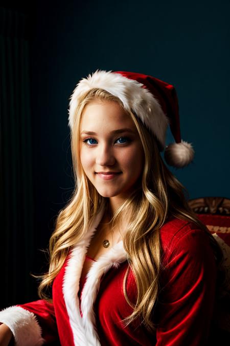 <lora:Emily_Osment:1> e1873o, 1girl, solo, long_hair, blue_eyes, blonde_hair, santa outfit