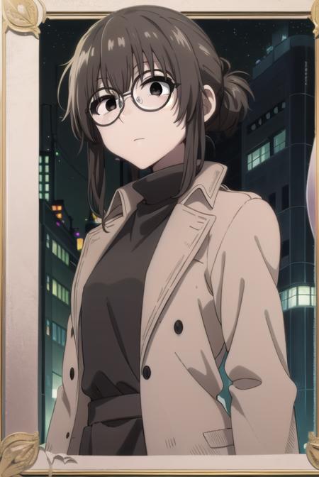 ankouguisu, <lora:anko uguisu s1-lora-nochekaiser:1>,
anko uguisu, short hair, brown hair, glasses, (black eyes:1.5),
BREAK dress, black dress, coat, turtleneck,
BREAK outdoors, city, night sky, night, moon, star \(sky\),
BREAK looking at viewer,
BREAK <lyco:GoodHands-beta2:1>, (masterpiece:1.2), best quality, high resolution, unity 8k wallpaper, (illustration:0.8), (beautiful detailed eyes:1.6), extremely detailed face, perfect lighting, extremely detailed CG, (perfect hands, perfect anatomy),