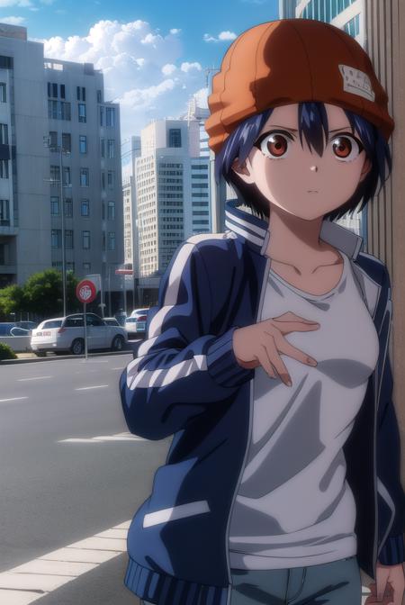 fuukoizumo, <lyco:fuuko izumo s1-lyco-nochekaiser:1>,
fuuko izumo, black hair, hair between eyes, (brown eyes:1.5), short hair,
BREAK shirt, white shirt, jacket, open jacket, pants, denim, beanie, (red beanie:1.2),
BREAK outdoors, city, sky, clouds, sun,
BREAK looking at viewer, (cowboy shot:1.5),
BREAK <lyco:GoodHands-beta2:1>, (masterpiece:1.2), best quality, high resolution, unity 8k wallpaper, (illustration:0.8), (beautiful detailed eyes:1.6), extremely detailed face, perfect lighting, extremely detailed CG, (perfect hands, perfect anatomy),