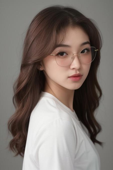 (beautiful polynesian woman, mixed korean, mixed japanese, korean idol,ulzzang-6500-v1.1), natural light, soft light, besth lighting, high resolution, 8k, (best quality, masterpiece:1.2), photorealistic, ultra high res, shirt, black dress, grey background, ribbon, phone, hair ornament, bottle, sunglasses, red background