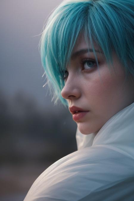 macro shot of a ghostly female silhouette, messenger of ice, frozen armor,  canvas hood, elements, ice from inside, neon blue hair, cinematic still, movie screencap, dynamic angle, 100mm f/2.8 macro lens, hard shadows, <lora:glowneon_xl_v1:1>,  <lora:more_details:0.8>