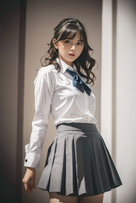 masterpiece, best quality, ultra-detailed, illustration, colorful, depth of field, 
calssroom, school uniform, white collared shirt, grey skirt, pleated skirt, 
,1girl, medium breasts, wavy hair,  detailed skin texture, detailed cloth texture, beautiful detailed face,
<lora:epi_noiseoffset2:0.85> <lora:Christy:0.85>