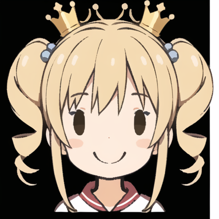 iconsono,drill hair,twintails,hair ornament,crown.  <lora:IconSono-08:0.85>,blonde hair,