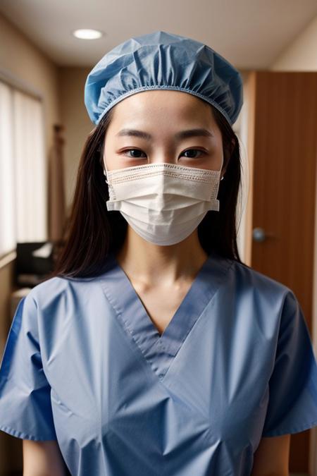 score_9, score_8_up, 1girl, solo,(beautiful girl:1.1),(cute:1.1),smile, happy, beautiful,cleavage,realistic,
hospital, surgeon, surgical mask, surgeon cap, surgical gloves