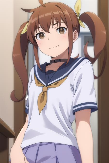 kanaokurusu, <lora:kanao kurusu s2-lora-nochekaiser:1>,
kanao kurusu, brown hair, ribbon, twintails, (brown eyes:1.5), hair ribbon, ahoge, smile, grin,
BREAK skirt, school uniform, serafuku, shirt, white shirt, grey sailor collar, grey skirt, pleated skirt, neckerchief, pink neckerchief,
BREAK indoors, classroom,
BREAK looking at viewer, (cowboy shot:1.5),
BREAK <lyco:GoodHands-beta2:1>, (masterpiece:1.2), best quality, high resolution, unity 8k wallpaper, (illustration:0.8), (beautiful detailed eyes:1.6), extremely detailed face, perfect lighting, extremely detailed CG, (perfect hands, perfect anatomy),