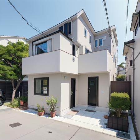 best quality, ultra-detailed, illustration,
jyutaku, japan, scenery, outdoors, sky, day, power lines, tree, building, blue sky, window, house, plant, road, fence, utility pole, door, air conditioner, street, bush, potted plant, grass, 
<lora:JAPAN_SCENERY_HOUSE_SD15_V1:1>