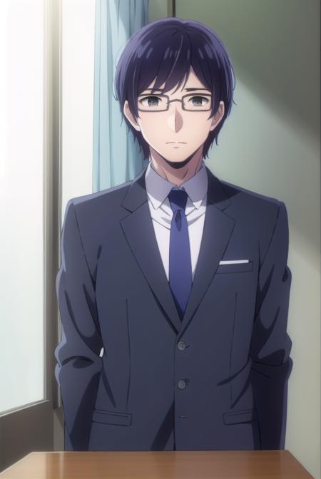 narumikanai, <lora:narumi kanai s1-lora-nochekaiser:1>,
narumi kanai, black hair, male focus, glasses, (black eyes:1.5),
BREAK necktie, formal, suit,
BREAK indoors, classroom,
BREAK looking at viewer, (cowboy shot:1.5),
BREAK <lyco:GoodHands-beta2:1>, (masterpiece:1.2), best quality, high resolution, unity 8k wallpaper, (illustration:0.8), (beautiful detailed eyes:1.6), extremely detailed face, perfect lighting, extremely detailed CG, (perfect hands, perfect anatomy),