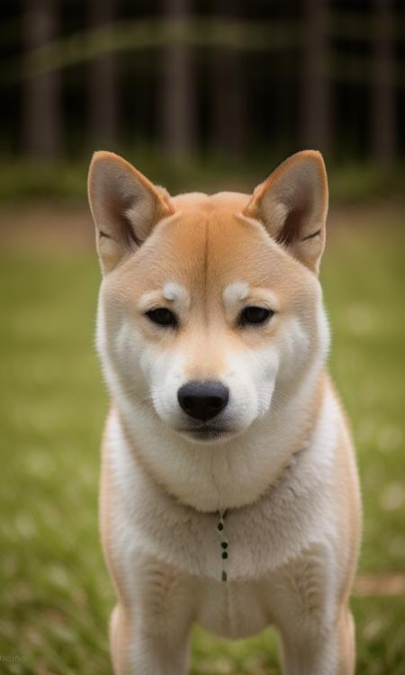 close up photo of a shiba, forest, haze, halation, bloom, dramatic atmosphere, centred, rule of thirds, 200mm 1.4f macro shot,<lora:shiba_v3-000003:0.6>