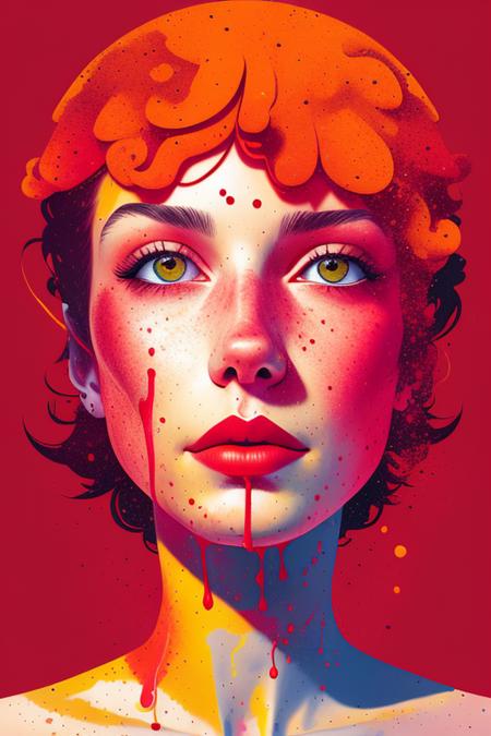 a girl,  illustration,  cover art,  (((red))),  portrait,  red background,  red splash