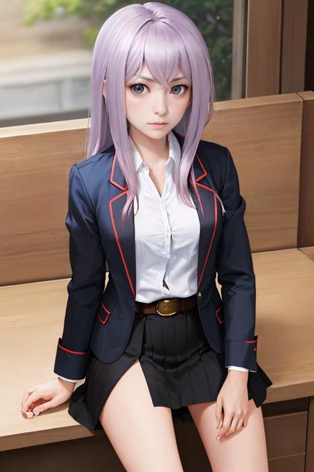 tokura misaki purple hair jacket white shirt skirt