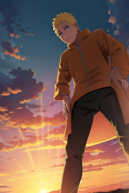 narutouzumaki, <lora:naruto uzumaki-lora-nochekaiser:1>,
naruto uzumaki, uzumaki naruto, blue eyes, blonde hair, male focus, facial mark, whisker markings, short hair,
BREAK long sleeves, jacket, orange jacket, pants, black pants,
BREAK outdoors, nature, forest, grass, sky, sun, clouds,
BREAK looking at viewer,
BREAK <lyco:GoodHands-beta2:1>, (masterpiece:1.2), best quality, high resolution, unity 8k wallpaper, (illustration:0.8), (beautiful detailed eyes:1.6), extremely detailed face, perfect lighting, extremely detailed CG, (perfect hands, perfect anatomy),