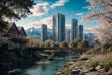 (RAW photo, 8k uhd, Analog style, Masterpiece, Best Quality, Highres:1.4), (dramatic, cinematic:1.2), BREAK,
movie shot of colorful hyperdetailed fantastic fantasy mysterious magic landscape, above clouds, (medieval elven fantasy (village:1.35), (steampunk:1.05) (peasant:1.15) (robots:1.1) (crowd:1.35), playing (little steampunk (girl:1.25):1.1), (farm:1.31), (lake, (river:1.14):1.15), (bridges:1.4), (waterfalls:1.35), (boat:1.4), (dock:1.1), (cliff:1.35), road, (green:1.05) valley, (flowers:1.2), (maple trees:0.65), (green:1.05) (fields:1.3), (fences:1.3), (snowy:1.17) (pines:1.1), (pink:1.0) (flowering tree:1.12):1.22), BREAK,
((mountains:1.22), (futuristic:1.15) (overgrown:1.27) (skyscrapers:1.53) (ruins:1.35), (market, water wheel, castle:1.14), (colorful houses:1.2), birds, stairs, spaceport, ((bright morning sun daylight:1.05) rainbow pure (blue:1.05) sky, glowing:1.05), starry, crescent, meteor, ((fluffy cloud:1.2), godrays, light particles:1.05), various seasons, steam, smokes:1.2), BREAK,
(photorealistic:1.2), (intricate:1.3), (light theme:1.3), (inspiring joyful atmosphere:1.2), (fabulous, fantasy, mysterious, science fiction, post-apocalypse, incredible, amazing, happy, sunny, pastoral, esoteric, antique:1.2), (hyperdetailed, absurdres:1.2), (colorful, saturated:1.4), colorful lighting, BREAK,
<lora:more_details:1>,