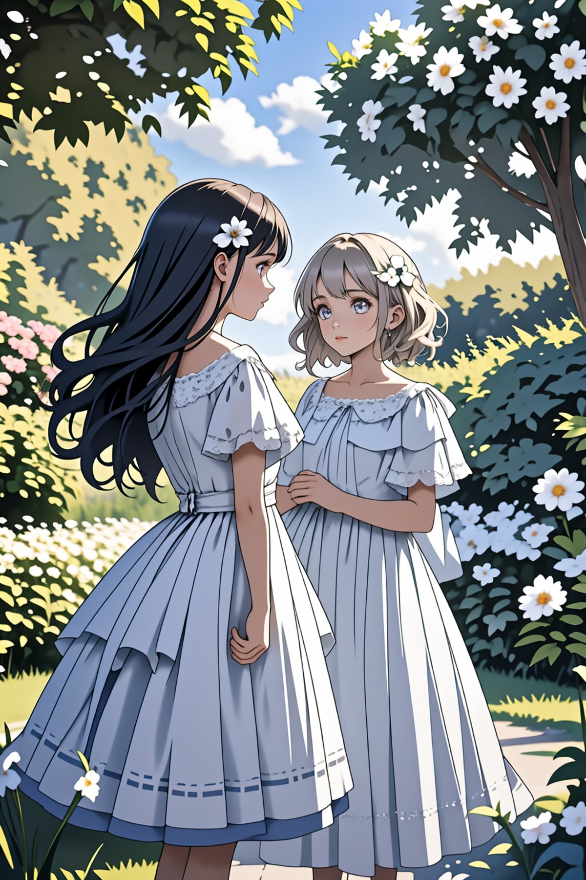 2girls in the garden <lora:LCM_LoRA_Weights_SD15:1>