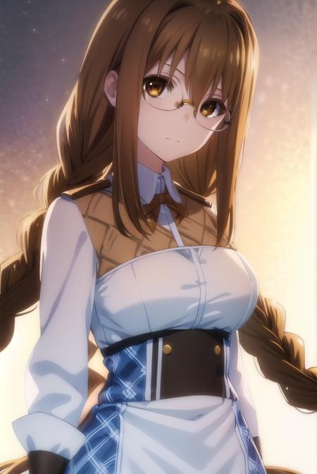 toukatoudou, <lora:touka toudou s1-lora-nochekaiser:1>,
touka toudou, long hair, brown hair, very long hair, braid, twin braids, glasses, (brown eyes:1.5), ahoge,
BREAK skirt, long sleeves, school uniform, juliet sleeves,
BREAK indoors, classroom,
BREAK looking at viewer, (cowboy shot:1.5),
BREAK <lyco:GoodHands-beta2:1>, (masterpiece:1.2), best quality, high resolution, unity 8k wallpaper, (illustration:0.8), (beautiful detailed eyes:1.6), extremely detailed face, perfect lighting, extremely detailed CG, (perfect hands, perfect anatomy),