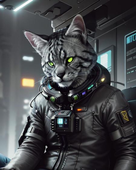 character design, <lora:last:0.65>, arcibaldocat, (cyberpunk cat wearing astronaut suit), sci-fic, (realistic eye color and details), fluffy, big head, science fiction, communist ideology, Cyborg, fantasy, intense angle, soft lighting, (photograph, 4k, hyper detailed, portrait wallpaper, realistic, photo-realistic), DSLR, 24 Megapixels, Full Frame, vibrant details, octane render, finely detail, best quality, incredibly absurdres, robotic parts, rim light, vibrant details, luxurious cyberpunk, hyperrealistic, cable electric wires, microchip, full body