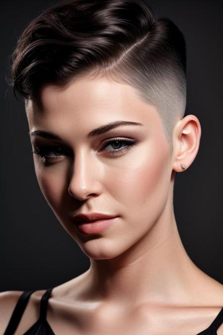 (CR-MadalinaP1ca-jjonahjameson:0.9), full color portrait of woman, (slick undercut hair:1.1),
masterpiece, best quality, sharp focus, 8k highres, ultra-detailed, rim light, (grey background:1.0),