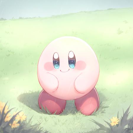 (Highest picture quality),(Master's work),kirby,blue eyes,smile, Outdoor, grassland, rain,