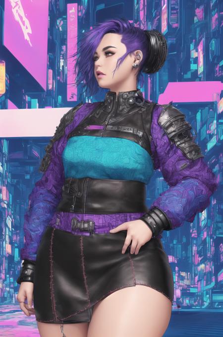 closeup! blue & purple hair! (chubby thighs:1.3) east asian mixed race latina
(modest safe for work clothing, skirt, cyberpunk, synthpunk, multiple stitched layer, leather armor! vibrant over saturated, fabric with intricate pattern:1.2)