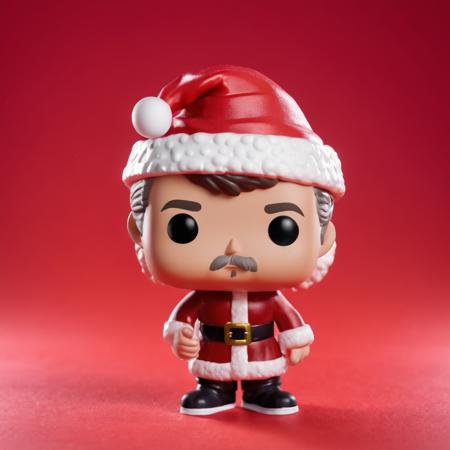 Funko pop christmas figurine, made of plastic, product studio shot, on a Red background, diffused lighting, centered