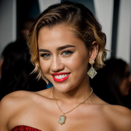 <lora:m1l3yc:1>, Realistic photo of a beautiful m1l3yc woman, 1girl, solo, looking at viewer, smile, short hair, blonde hair, jewelry, earrings, teeth, necklace, grin, makeup, piercing, lipstick, ear piercing, portrait, realistic, red lips, soft lighting, professional Photography, Photorealistic, detailed, RAW, analog, sharp focus, 8k, HD, DSLR, high quality, Fujifilm XT3, film grain, award winning, masterpiece