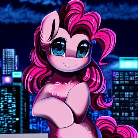 city, cyberpunk, night BREAK safe, solo, pony, pinkie pie, earth pony, mare, cute, by pridark