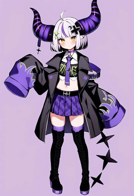 la+3rd horns necktie pointy ears hair ornament jacket piercing shirt boots skirt sleeves past fingers