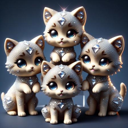 score_9, score_8_up, score_7_up, score_6_up, score_5_up, chibi cats made of diamonds, countless diamonds, iridiscent, seating, barking cute, (photographic medium), masterpiece, high detail, dynamic pose.