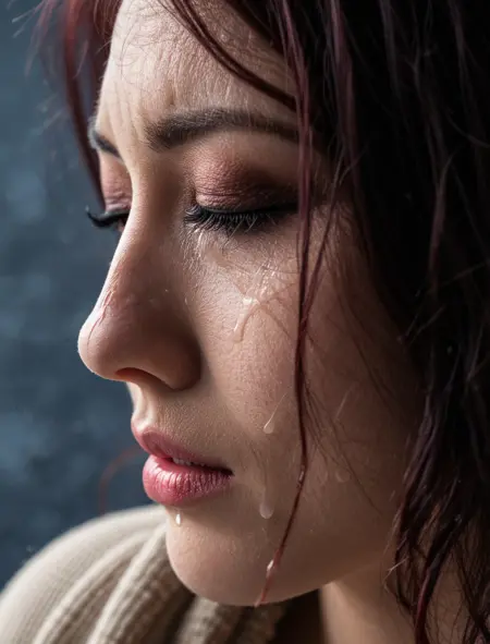 Crying Expression - Tears Run Down her Face