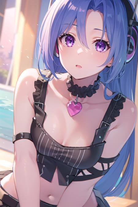 5pb, <lyco:5pb-lyco-nochekaiser:1>,
5pb, blue hair, (purple eyes:1.1), long hair, (parted bangs:1.5), (small breasts:1.2),
BREAK headphones, midriff, skirt, tattoo, black skirt, choker, belt, pink belt, bracelet, heart, heart necklace, musical note, musical note print, sleeveless, sleeveless dress, frills, frilled skirt,
BREAK looking at viewer, upper body, fully body,
BREAK outdoors,
BREAK <lyco:GoodHands-beta2:1>, (masterpiece:1.2), best quality, high resolution, unity 8k wallpaper, (illustration:0.8), (beautiful detailed eyes:1.6), extremely detailed face, perfect lighting, extremely detailed CG, (perfect hands, perfect anatomy),