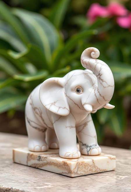 cute elephant, Marble sculpture craft style, utilizes marble as the primary material for creating three-dimensional artworks, renowned for its elegance and beauty, allows for intricate detailing and smooth finishes, timeless and enduring