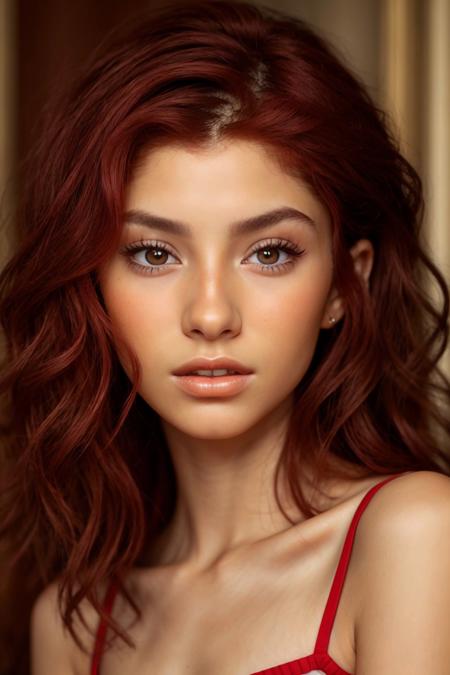 <lora:AdrianaCallori_v1:.9> AdrianaCallori, focus on eyes, close up on face, persian red color hair styled Curly Side Part