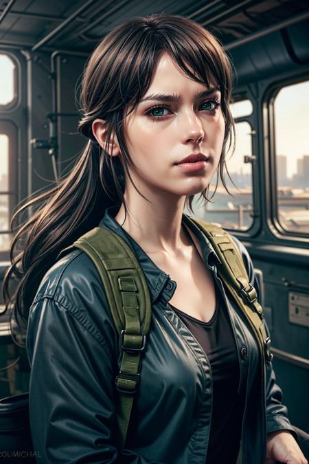 (masterpiece, best quality:1.3)
QuietMGS, 1girl, solo, brown hair, realistic, ponytail, green eyes, long hair,  high detail, dramatic light, volumetric lighting, digital art, (Matte painting:1.38), by artgerm
<lora:add_detail:0.7> <lora:epi_noiseoffset2:1> <lora:QuietMGS:0.7>