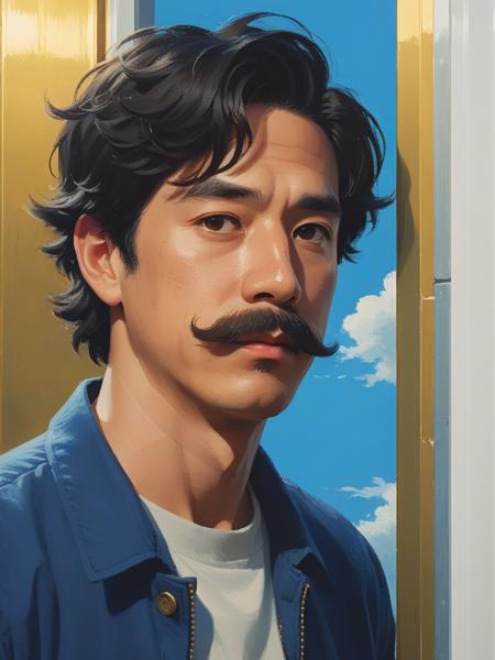 <lora:03realismPainting_Hap_XL:2.6>, realism American art painting oil painting,masterpiece,highly detailed, <lora:add-detail-xl:0.0001> ,<lora:hand 4:0.0001>, a man with the appearance of a teenager, with a mustache, golden ratio, fake detail, trending pixiv fanbox, acrylic palette knife, style of makoto shinkai studio ghibli genshin impact james gilleard greg rutkowski chiho aoshima