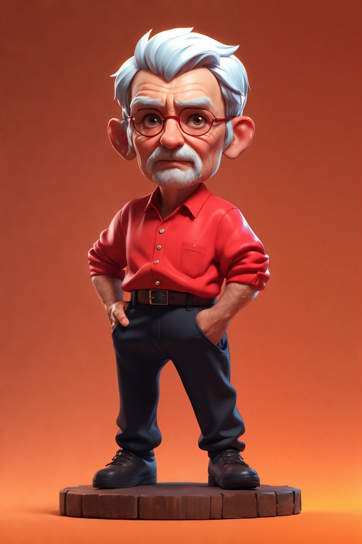 <lora:3dcharacter-000004:0.6:MIDD>, 3dcharacter,old man,(full body:1.2),simple background, masterpiece,best quality,(red g...