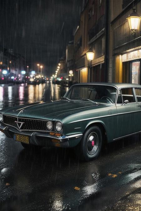 Neonoir picture, retro cars, old cars, rainy weather