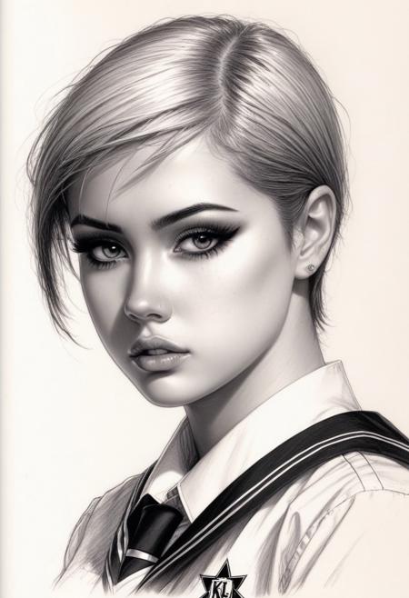 sketch theme, beautiful busty 24yo gwen, short hair