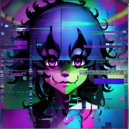 glitchcore, hex-maniac, 1girl, solo, colorful background,  <lora:glitchcore-15_v2:1.0>  <lora:hexManiacPokemonLora_1:0.8>