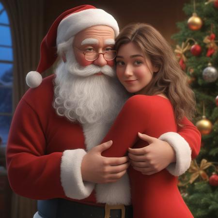 a very beautiful woman hugging Santa Claus, Christmas Day, UHD, 8K, by MrBig2017 Pixar studio