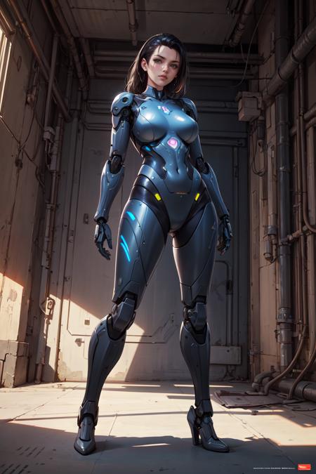 (best quality, masterpiece:1.2),photorealistic,thick outlines,strong shadows,<lora:add_detail:0.3>,female,woman robot cyborg,corporate model,manufacturer logos,detailed mechanical parts,glossy hard steel,scifi materials,advanced electronics,cyberpunk scene,