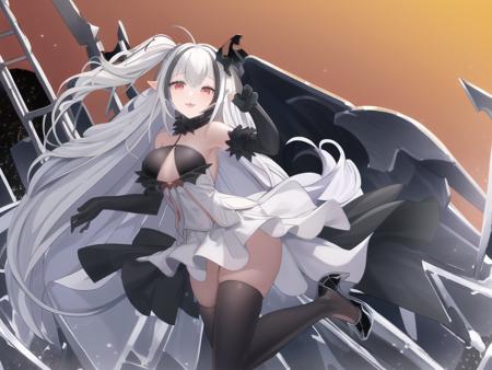 swf,(hyper extreme detailed),(masterpeace),(best quality),(hyper extreme),CG,nomal leg,good anatomy,1girl,indoors,<lora:Sevastopol:1>,Sevastopol,white hair, long hair, red eyes,side ponytail, white dress,black shirt, black long gloves, black long skirt, black thighhighs, high heels,